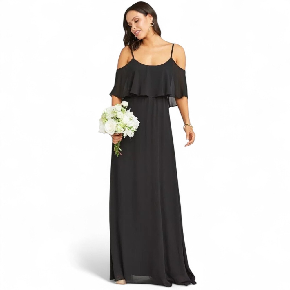 Show Me Your Mumu Caitlin Ruffle Maxi Dress Size S Bridesmaid Wedding‎ Black NEW
